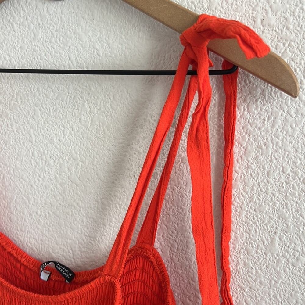 Zara Bloggers Favorite Smocked Tiered Poplin Maxi Dress Summer Red Orange Small - Picture 6 of 9